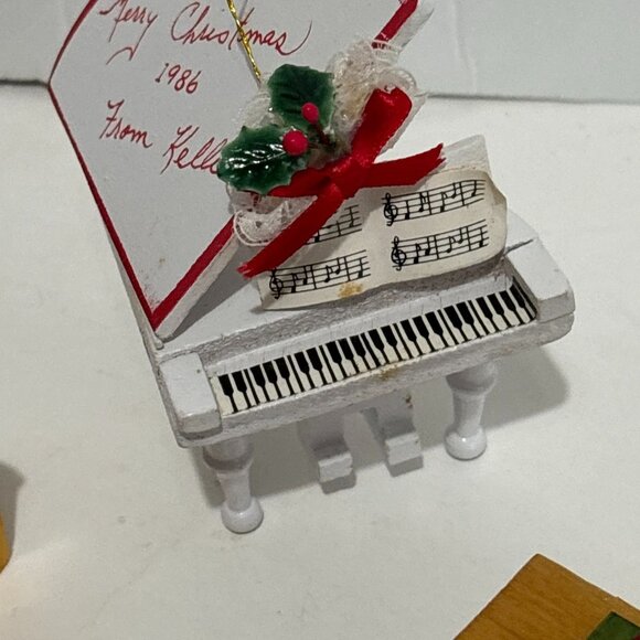 Vintage Wooden Musical Christmas Tree Ornaments Set Instrument Piano 10 Piece - Picture 7 of 15